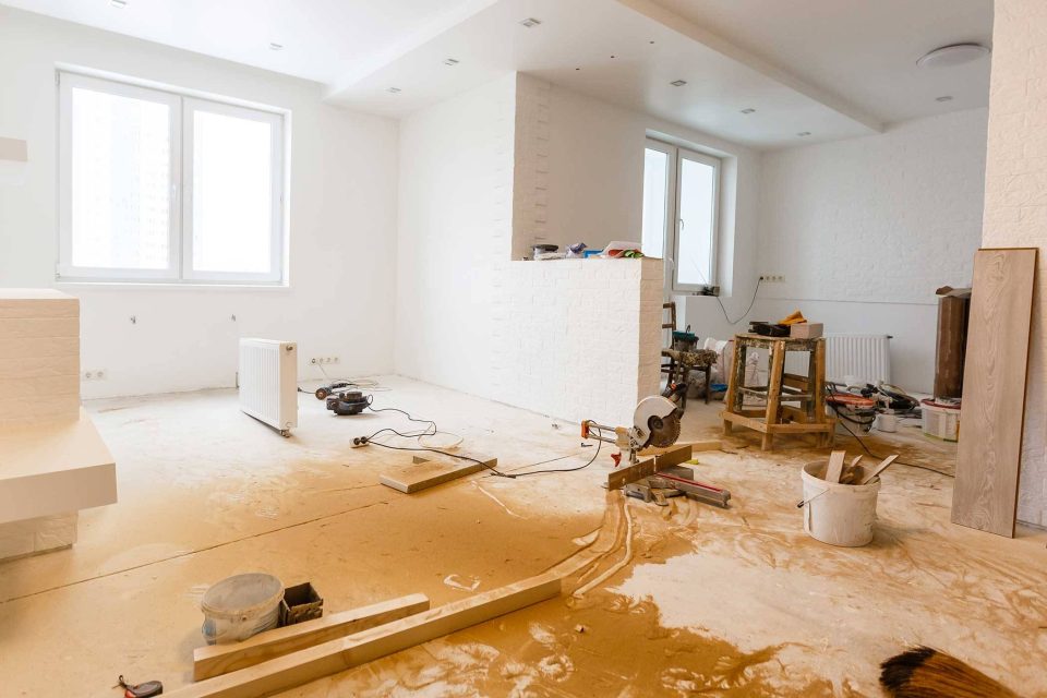Room under renovation, awaiting post construction cleaning.